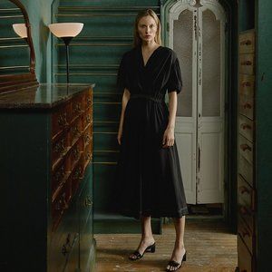 CASASOLA Wrap-effect Plissé-chiffon Midi Dress In Black xs